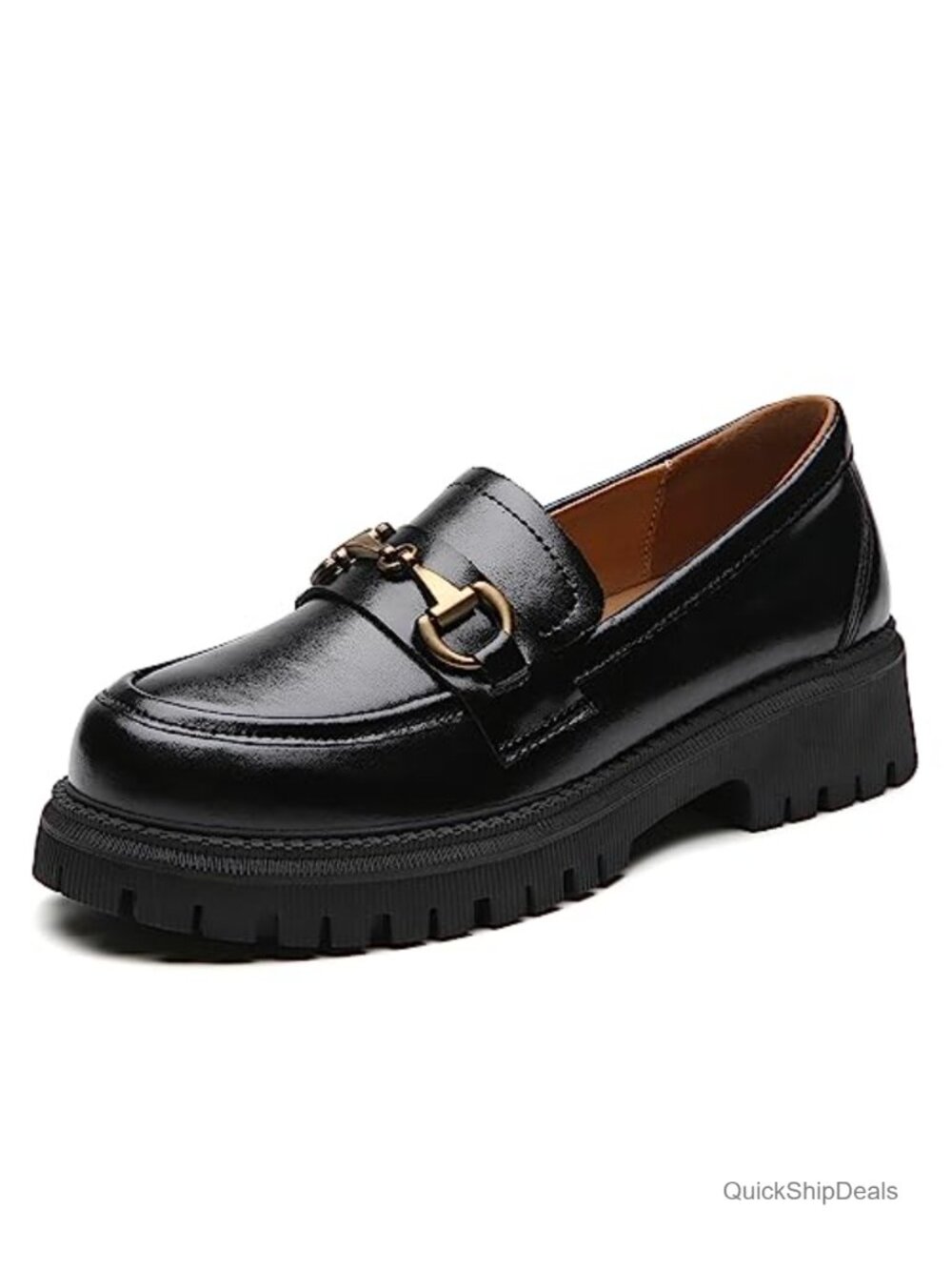 OKJ Platform Loafers Chunky Heel Chain Slip On Business Casual Office